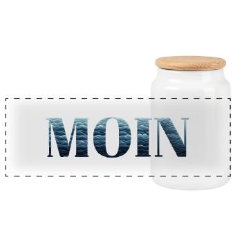 MOIN & Moinsen aus dem Norden. In Norddeutschland  - Panorama Keksdose mit Holzdeckel - Weiß - Vorne
