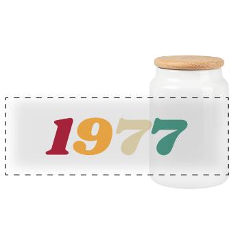 1977 Cadeau 1977 Anniversaire 1977 Rétro 1977 - Boîte à biscuits avec couvercle en bois - blanc - Devant