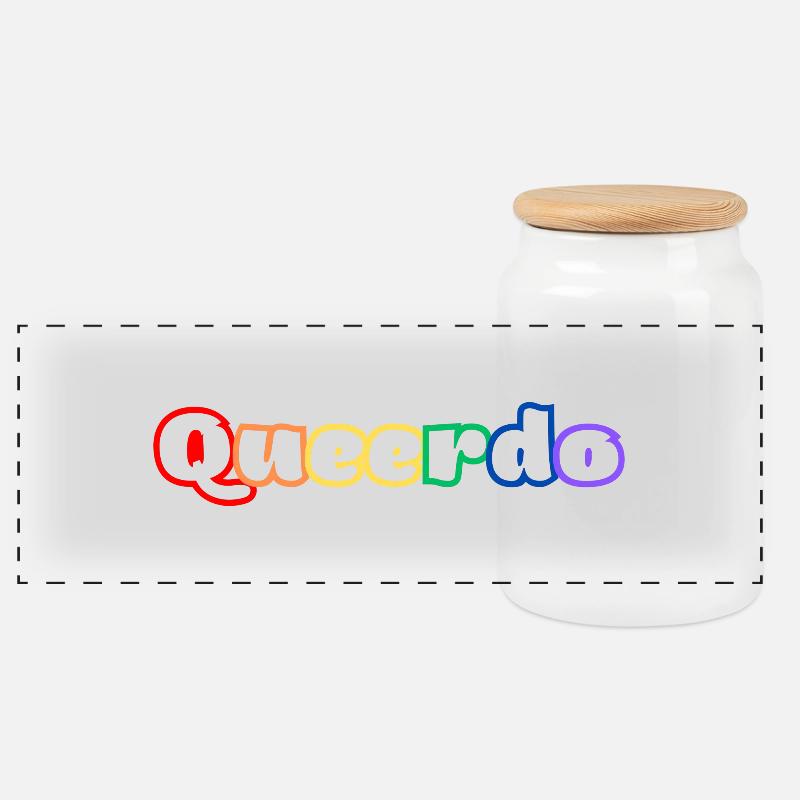 Queerdo - Panoramic Cookie Jar with Wooden Lid - white