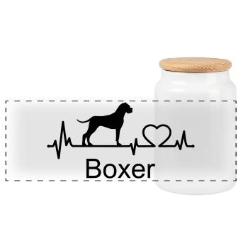 Boxer Hund Herzschlag Hundebesitzer Geschenkidee - Panorama Keksdose mit Holzdeckel - Weiß - Vorne