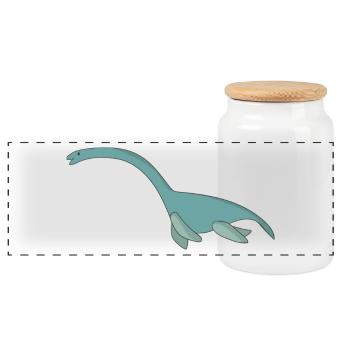 Funny comic Nessie Monster gift dinosaur - Panoramic Cookie Jar with Wooden Lid - white - Front