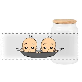 Baby Babies Zwillinge Jungen Schwangerschaft - Panorama Keksdose mit Holzdeckel - Weiß - Vorne