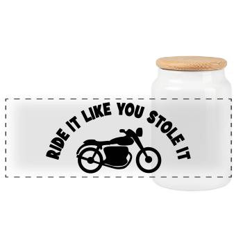 Moto - Boîte à biscuits avec couvercle en bois - blanc - Devant