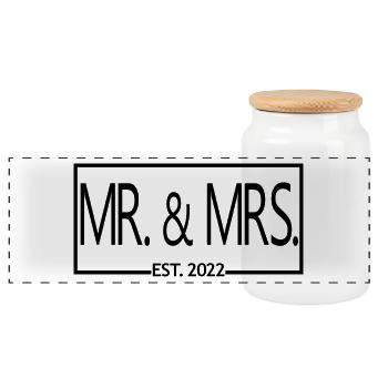Mr. & Mrs. Est. 2022 - Cadeau de mariage hommes et femmes - Boîte à biscuits avec couvercle en bois - blanc - Devant