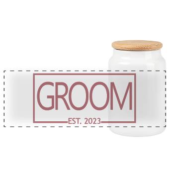 2023 Verlobungsgeschenk Hochzeit des Bräutigams - Panorama Keksdose mit Holzdeckel - Weiß - Vorne