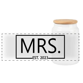 Mme Est. 2023 Fiançailles Douche nuptiale Mariage - Boîte à biscuits avec couvercle en bois - blanc - Devant