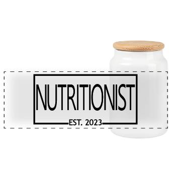 Nutritionist Est. 2023 Graduated Nutritionist Gift - Panoramic Cookie Jar with Wooden Lid - white - Front