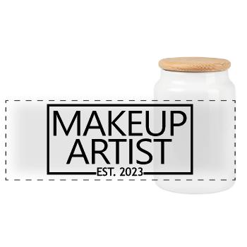 Maquilleuse 2023 Est. 2023 Esthéticienne diplômée - Boîte à biscuits avec couvercle en bois - blanc - Devant