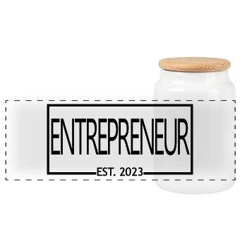 Entrepreneur Est. 2023 Graduiertes Unternehmergeschenk - Panorama Keksdose mit Holzdeckel - Weiß - Vorne