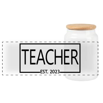 Lehrer Est. 2023 Graduate Education Teacher Geschenk - Panorama Keksdose mit Holzdeckel - Weiß - Vorne