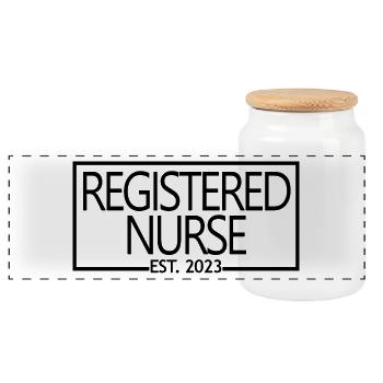 Registered Nurse Est. 2023 Graduiertes Pflegegeschenk - Panorama Keksdose mit Holzdeckel - Weiß - Vorne