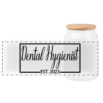 Hygiéniste dentaire Est. Cadeau de dentiste diplômé 2023 - Boîte à biscuits avec couvercle en bois - blanc - Devant