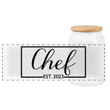 Chef Est. 2023 Graduated Chef Culinary Art Student - Panoramic Cookie Jar with Wooden Lid - white - Front