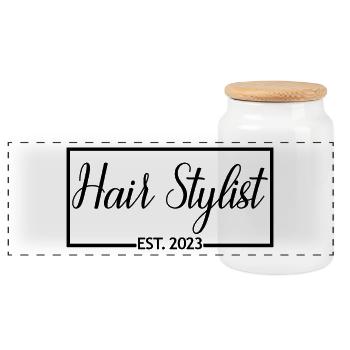 Hair Stylist Est. 2023 Graduate Hair Stylist Geschenk - Panorama Keksdose mit Holzdeckel - Weiß - Vorne