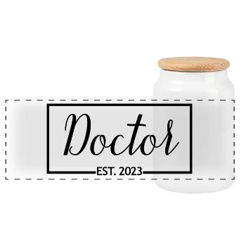 Doctor Est. 2023 Cadeau d’étudiant diplômé en médecine - Boîte à biscuits avec couvercle en bois - blanc - Devant