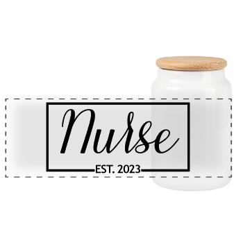 Nurse Est. 2023 Graduation Nursing Student Gift - Panoramic Cookie Jar with Wooden Lid - white - Front