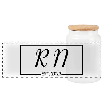 RN Est. 2023 Graduation Registered Nursing Student - Panoramic Cookie Jar with Wooden Lid - white - Front