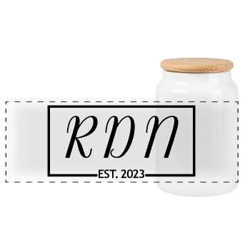 RDN Est. 2023 Registered Dietitian Nutritionist - Panoramic Cookie Jar with Wooden Lid - white - Front