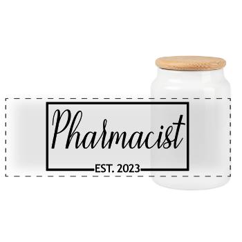 Pharmacist Est. 2023 Graduated Pharmacist Student - Panoramic Cookie Jar with Wooden Lid - white - Front