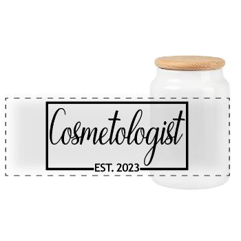 Cosmétologue Est. 2023 Cosmétologue diplômé - Boîte à biscuits avec couvercle en bois - blanc - Devant