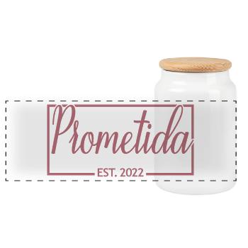 Prometida Est. 2022 Fiancée Engagement Bride To Be - Panoramic Cookie Jar with Wooden Lid - white - Front