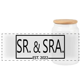 Sr. & Sra. Est. 2022 - Hochzeitsgeschenk für Männer & Frauen - Panorama Keksdose mit Holzdeckel - Weiß - Vorne