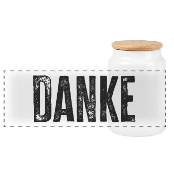 Danke Dankeschön Worte Geschenk - Panorama Keksdose mit Holzdeckel - Weiß - Vorne