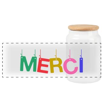MERCI. MAÎTRESSE. MAÎTRE. MERCI MAÎTRESSE - Boîte à biscuits avec couvercle en bois - blanc - Devant