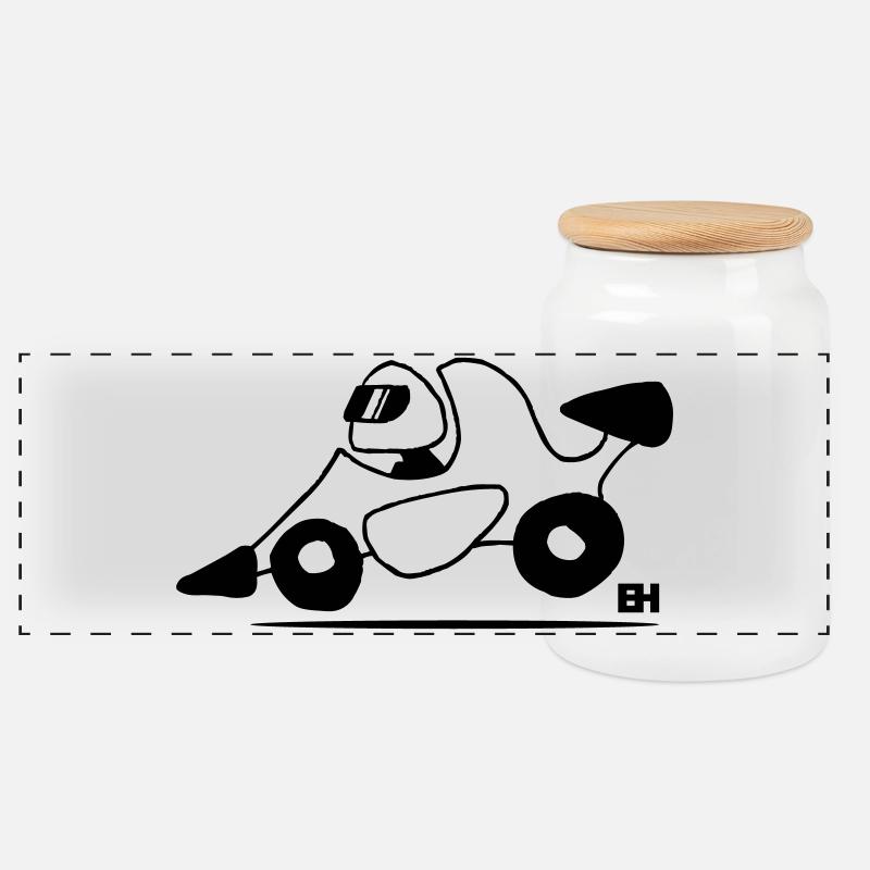 Race car - Panoramic Cookie Jar with Wooden Lid - white