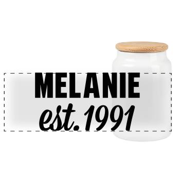 Melanie est 1991 - Panorama Keksdose mit Holzdeckel - Weiß - Vorne
