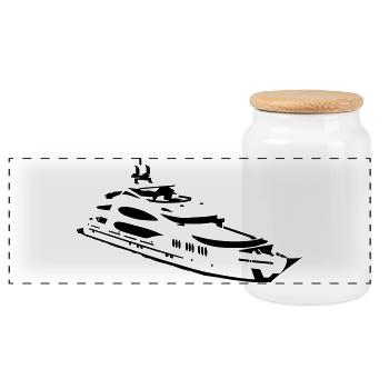 motoryacht - Panoramic Cookie Jar with Wooden Lid - white - Front