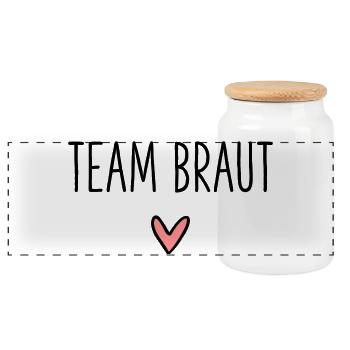 Team Bride Heart Bride Party Bridal Shower - Panoramic Cookie Jar with Wooden Lid - white - Front