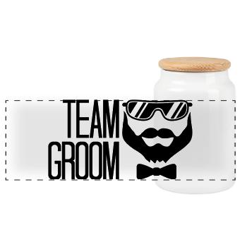 cool sonnenbrille feiern groom ringe team junggese - Panorama Keksdose mit Holzdeckel - Weiß - Vorne