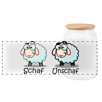 sheep - Panoramic Cookie Jar with Wooden Lid - white - Front