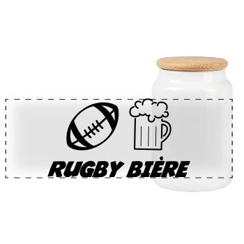 Rugby - Boîte à biscuits avec couvercle en bois - blanc - Devant