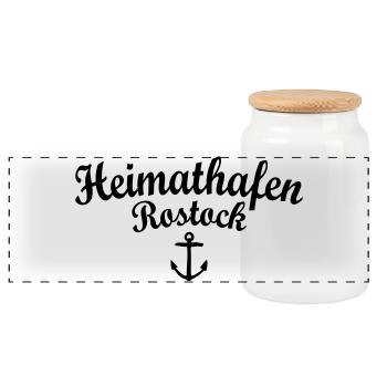 Heimathafen Rostock - Panorama Keksdose mit Holzdeckel - Weiß - Vorne
