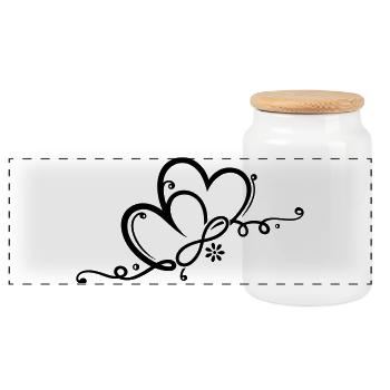 Two hearts with ornament and infinity - Panoramic Cookie Jar with Wooden Lid - white - Front