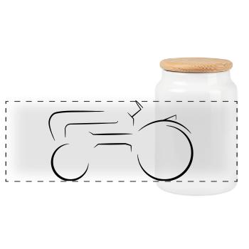 German Tractor Vintage Car Line Drawing - Panoramic Cookie Jar with Wooden Lid - white - Front