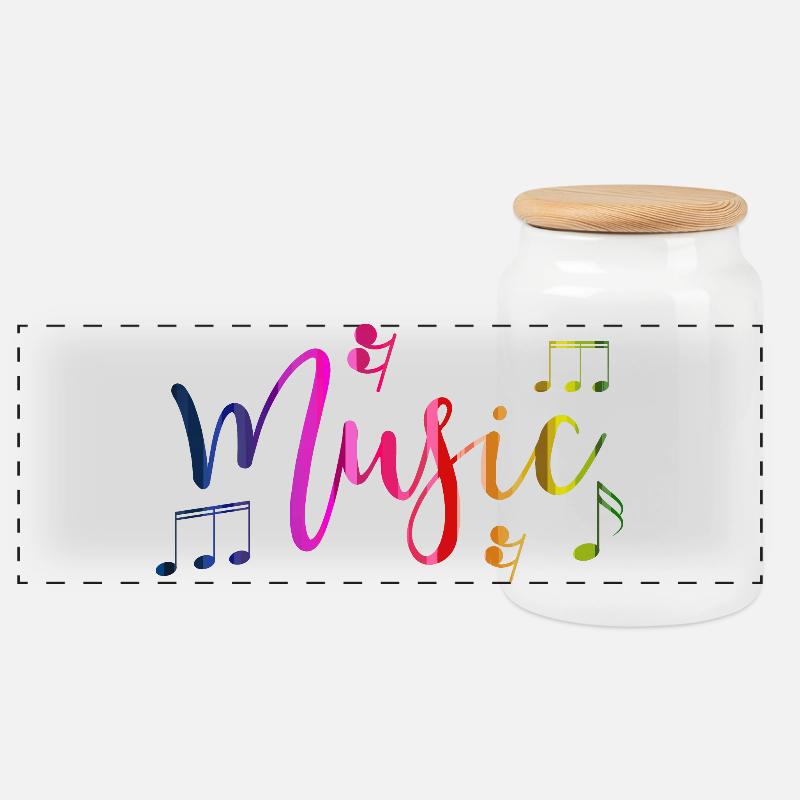 Farbenfrohes Design und lebendige Musik - Panorama Keksdose mit Holzdeckel - Weiß