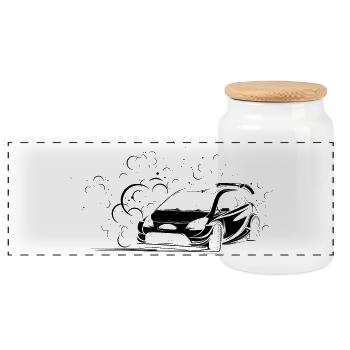 Team Rally Offroad Auto Symbol Illustration Logo - Panorama Keksdose mit Holzdeckel - Weiß - Vorne