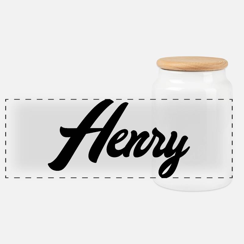 Henry Name Black - Panoramic Cookie Jar with Wooden Lid - white