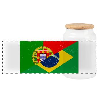 Brazil and Portugal vintage flag - Panoramic Cookie Jar with Wooden Lid - white - Front