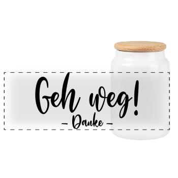 Geh weg Danke - Panorama Keksdose mit Holzdeckel - Weiß - Vorne