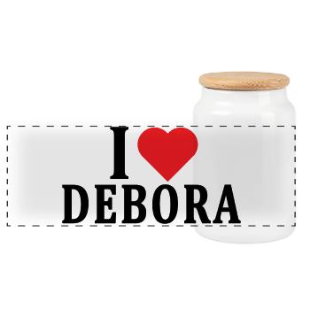 T-shirt I love Debora t-shirt gift idea - Panoramic Cookie Jar with Wooden Lid - white - Front