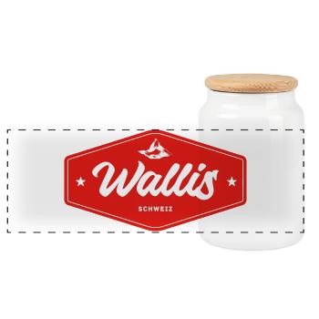 Wallis Alpen Retro Emblem - Panorama Keksdose mit Holzdeckel - Weiß - Vorne
