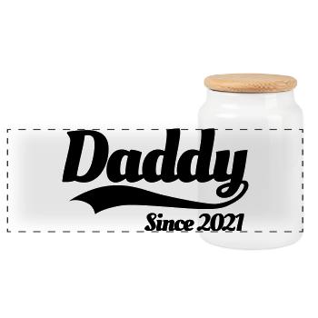 Vater Schwangerschaft schwanger Daddy since 2021 - Panorama Keksdose mit Holzdeckel - Weiß - Vorne