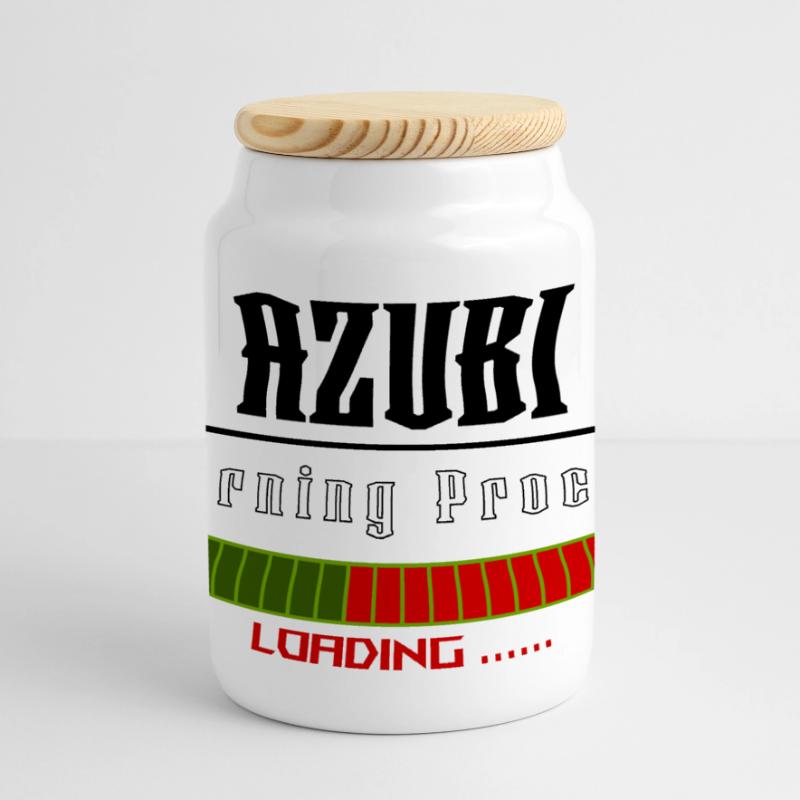 AZUBI learning process loading white tshirt Panorama Keksdose mit Holzdeckel