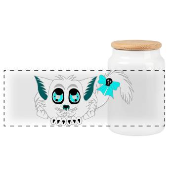 Geister-katze, Halloween Outfit, Mädchen - Panorama Keksdose mit Holzdeckel - Weiß - Vorne