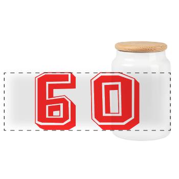 60. 60 JAHRE. 60-JÄHRIGES JUBILÄUM. 60. GEBURTSTAG. - Panorama Keksdose mit Holzdeckel - Weiß - Vorne