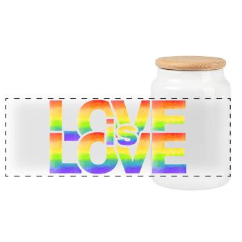 Regenbogen Liebe Schriftzug - Panorama Keksdose mit Holzdeckel - Weiß - Vorne